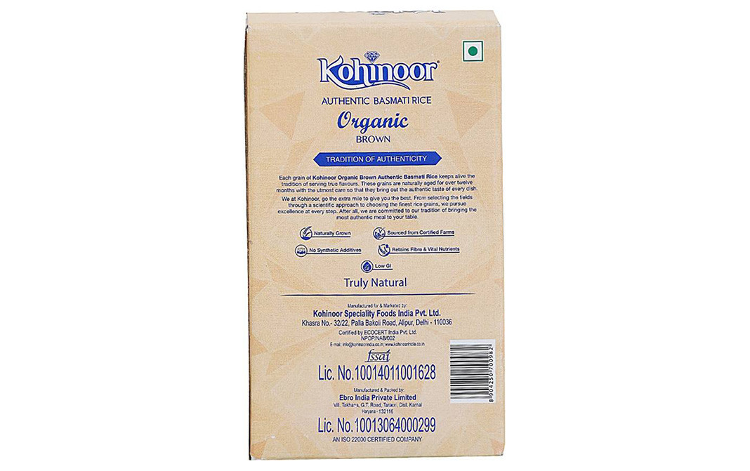Kohinoor Authentic Basmati Rice Organic Brown   Box  1 kilogram
